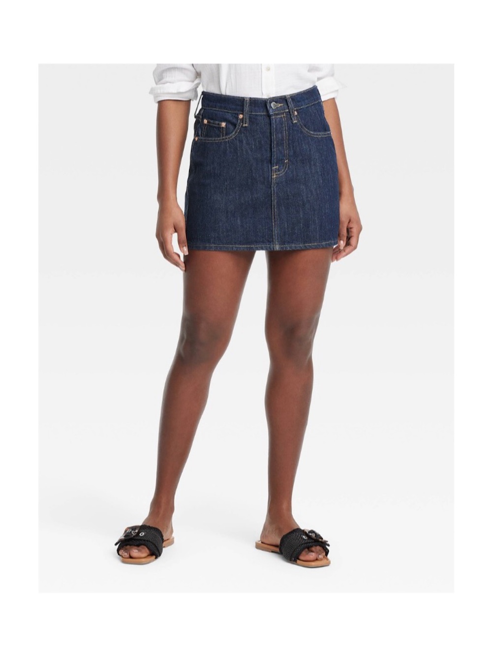 Universal Thread Mid-Rise Denim Mini Skirt (Dark Wash - Size 8)